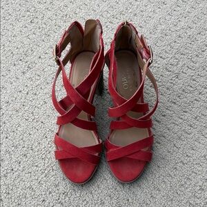 Franco Sarto Red Strappy Suede Heeled Sandals